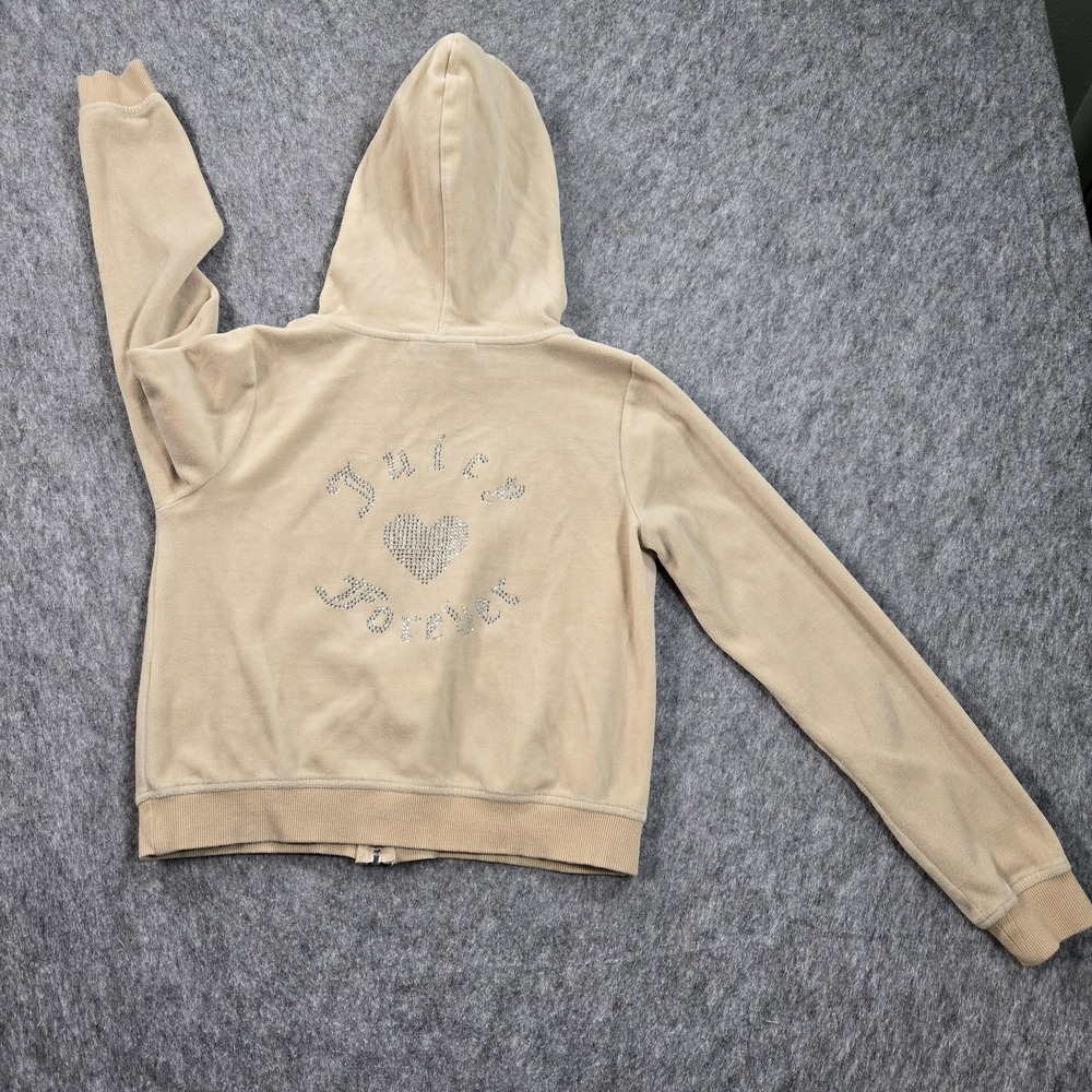 Juicy Couture Forever 21‎ Hoodie Womens Medium Beige Velour Zip Up Rhinestone - Picture 5 of 10